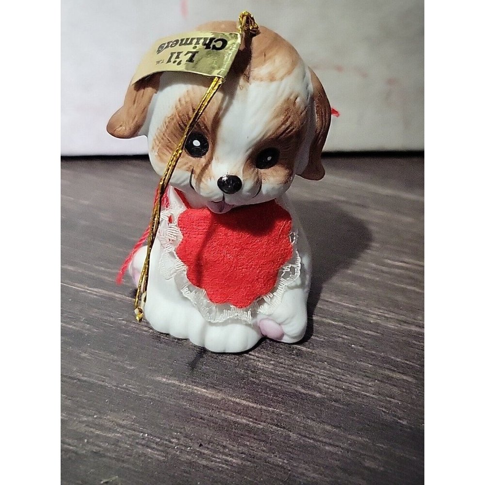 Jasco Lil Chimers Christmas Ornament  Puppy Porcelain Bell 2.5" Taiwan NOS Vtg